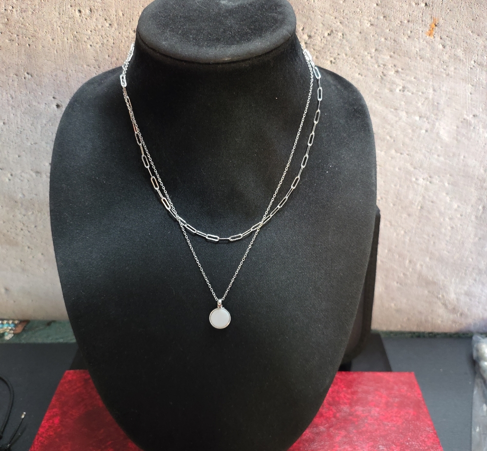 Blank NYC Silver Layered Necklace with White Disc